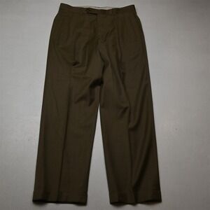 Samuelsohn 32x30 Tan Brown 100% Wool Pleated Cuffed Baggy High Waist Mens Pants